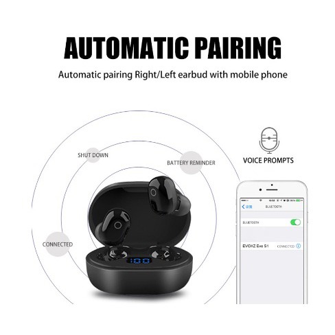 EVOXZ EVO S1 TWS Bluetooth Earphone Black - Kategori Audio Speaker Headphone Headset