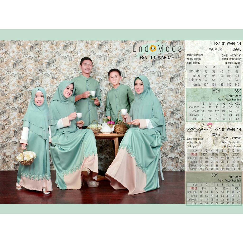 Gamis Lebaran Endomoda Sarimbit Terbaru Bestseller Set Jilbab Bahan Katun Busui Friendly Esa 01