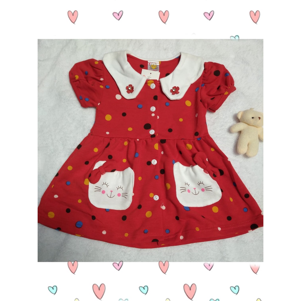 DRESS ANAK COLA BEAR MOTIF PULKADOT LUCU 3-18BULAN