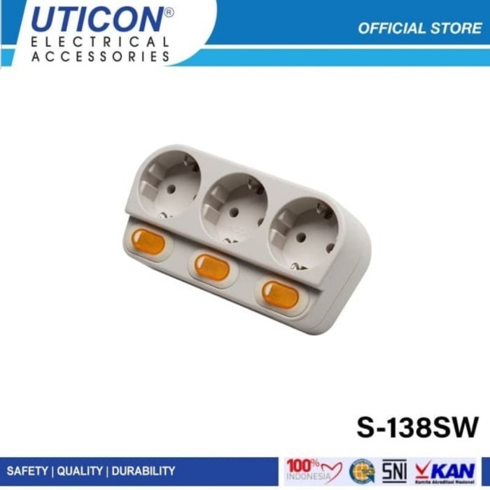 UTICON STOP KONTAK ARDE 3 LUBANG + SAKLAR UTICON COLOKAN 3 LUBANG STOP KONTAK ARDE 3 LUBANG