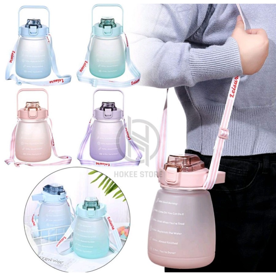 Botol Viral Gemoy Bulat Botol Gradiasi 1.3L Free Tali Stiker 2D 3D Botol Motivasi / Botol Time White_Cell