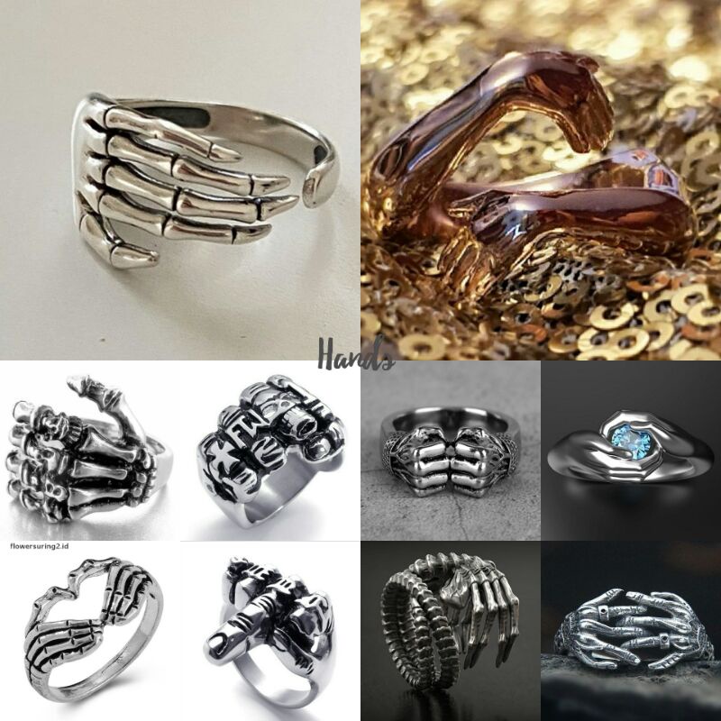 Cincin tengkorak antik pria wanita grunge punk rock style origin simple hands series