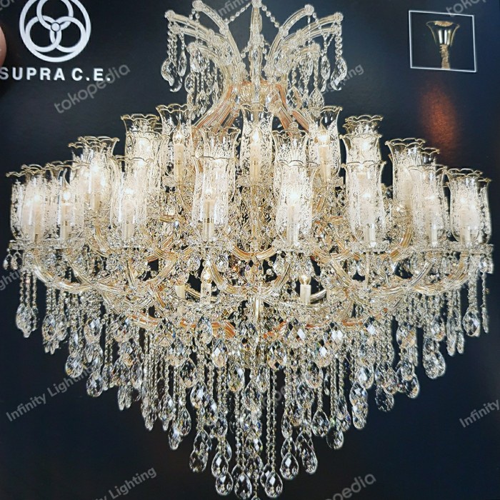 LAMPU GANTUNG CRISTAL LILIN CEKO SEMPRONG 50 LAMPU GOLD/SILVER