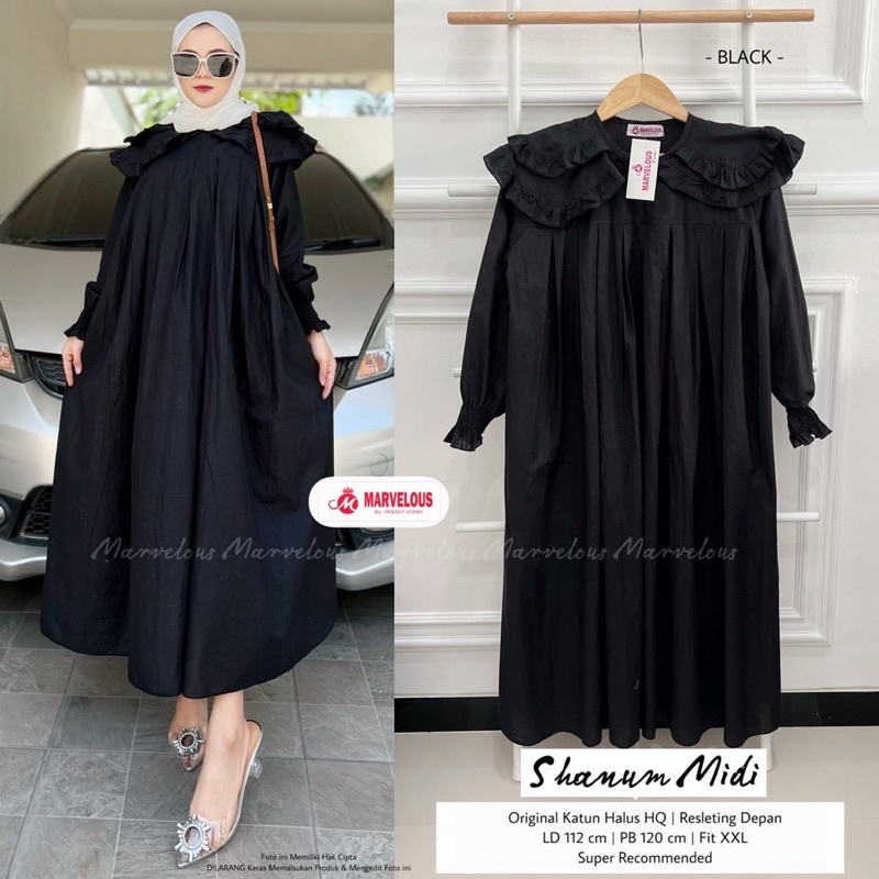 Shanum midi by marvelous/ midi big size/ midi size jumbo/midi hitam polos/ midi putih polos/ baju ha