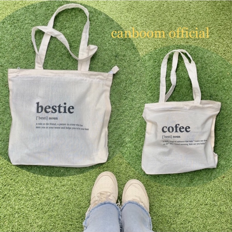 Tote Bag Kanvas Quotes Text Tulisan Bestie Resleting By Can Boom Official