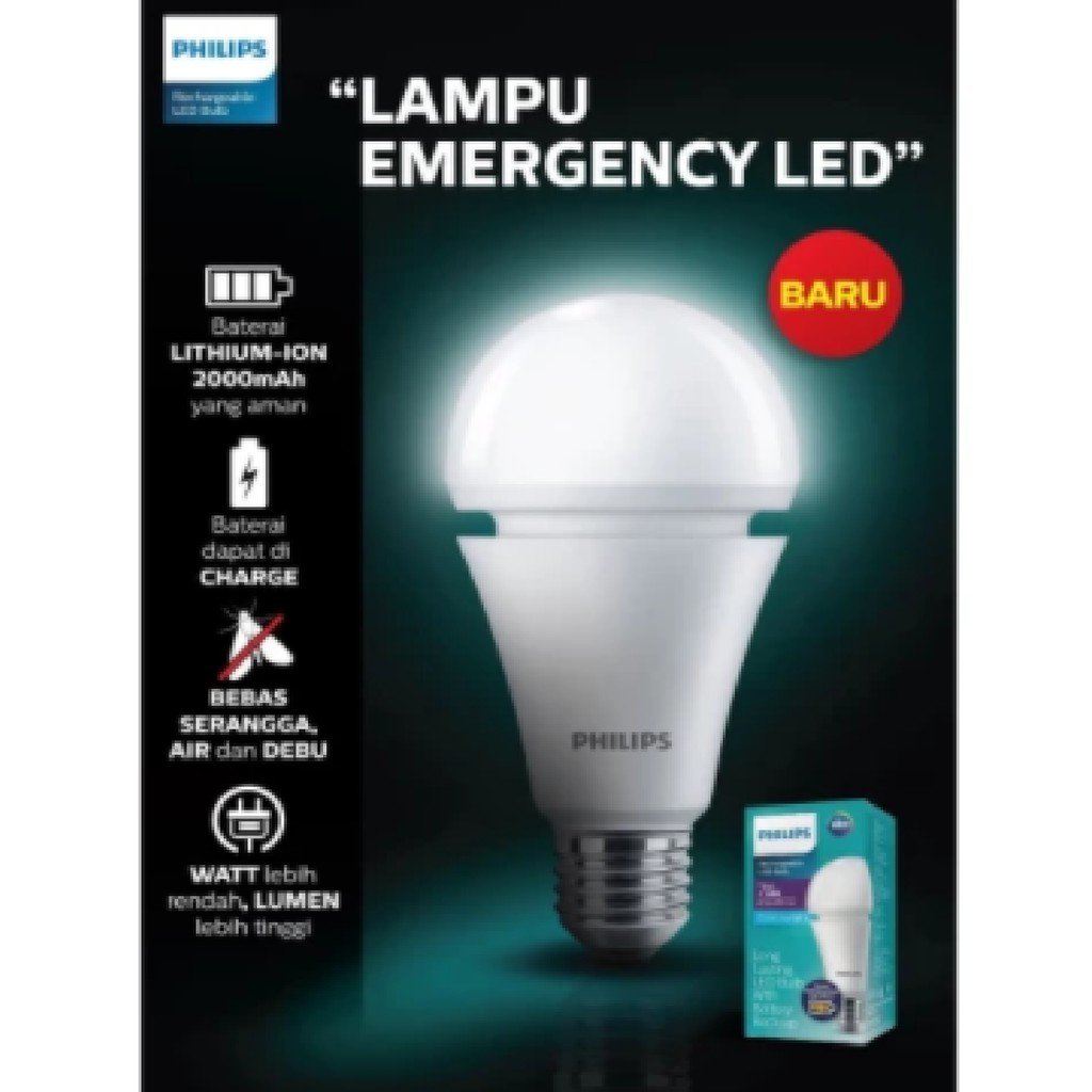 Philips Lampu LED Emergency Rechargeable 7,5W / Lampu Emergency Philips 7.5W