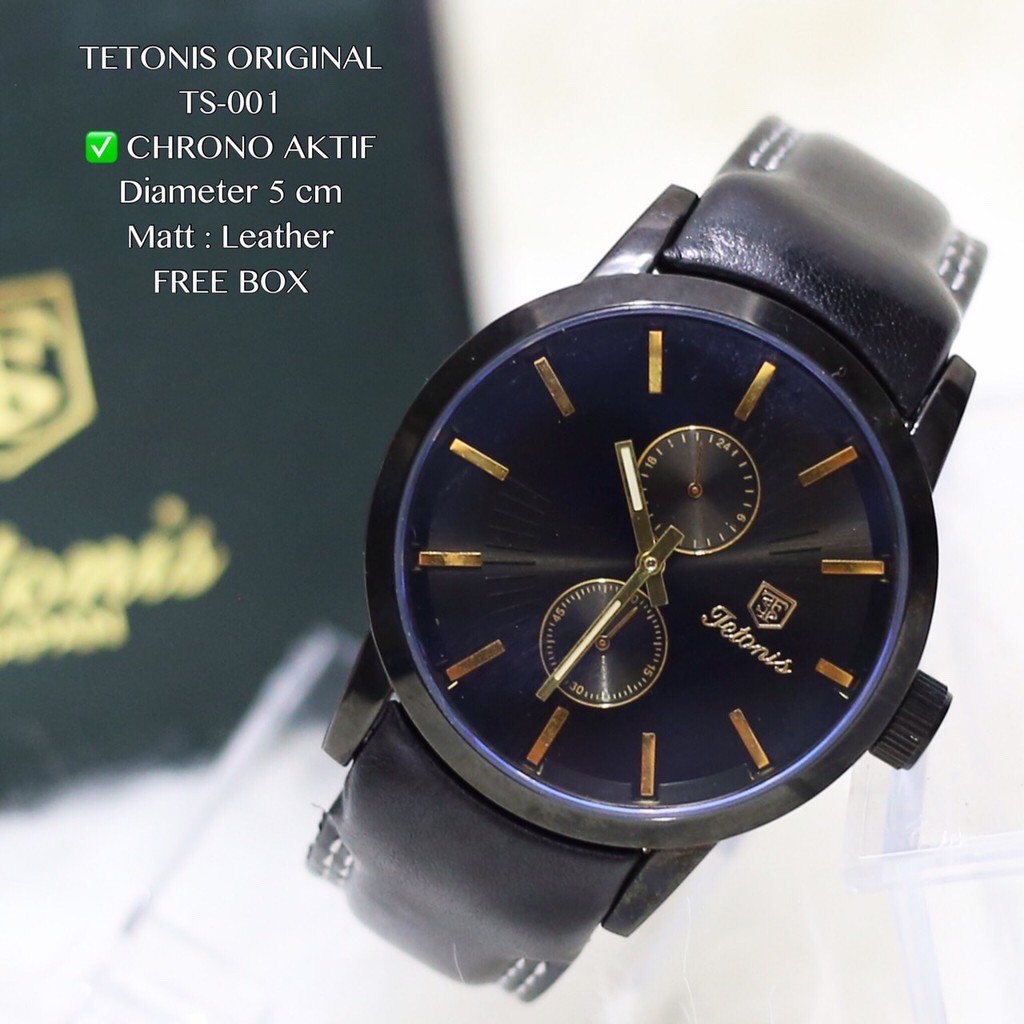 Jam tangan pria ORIGINAL TETONIS Detroit chrono detik tali kulit leather free box