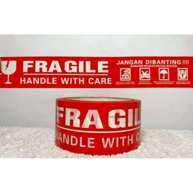 

Lakban Fragile Merah 100 Meter X 48 MM Jangan DIbanting Segel Murah