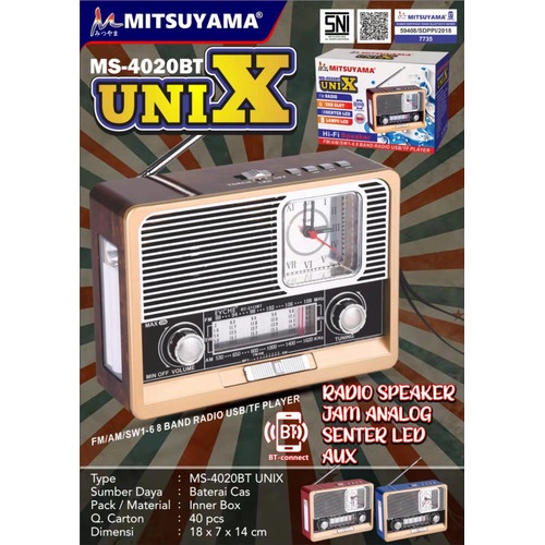 Radio speaker bluetooth usb memory MITSUYAMA MS 4045BT / MS 4044BT / MS-4020BT UNIX 8 BAND radio am fm sw