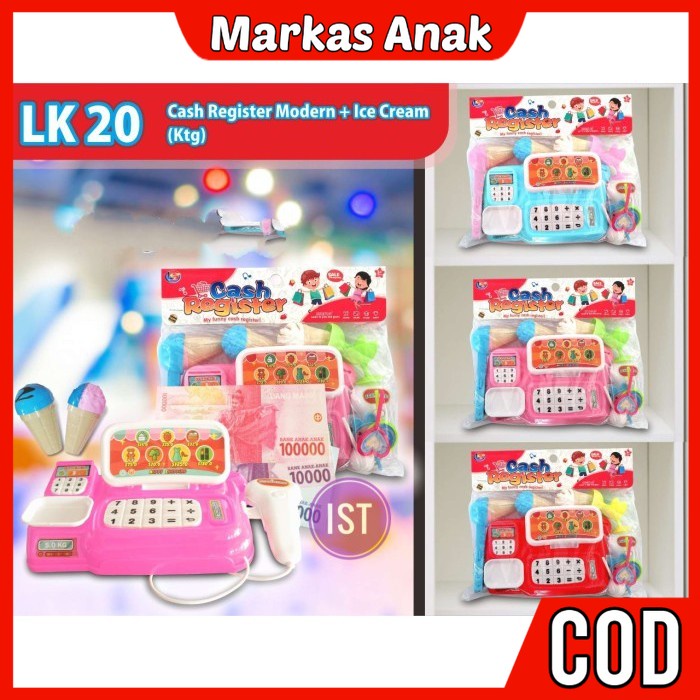 Mainan Anak Anak Umur 3 4 5 6 Tahun Rumah Cash Register Kasir Kasiran Supermarket Minimarket Ice Cream Es Krim Uanginan Pretend Play Set Hadiah Ulang Tahun Anak Perempuan Terbaru