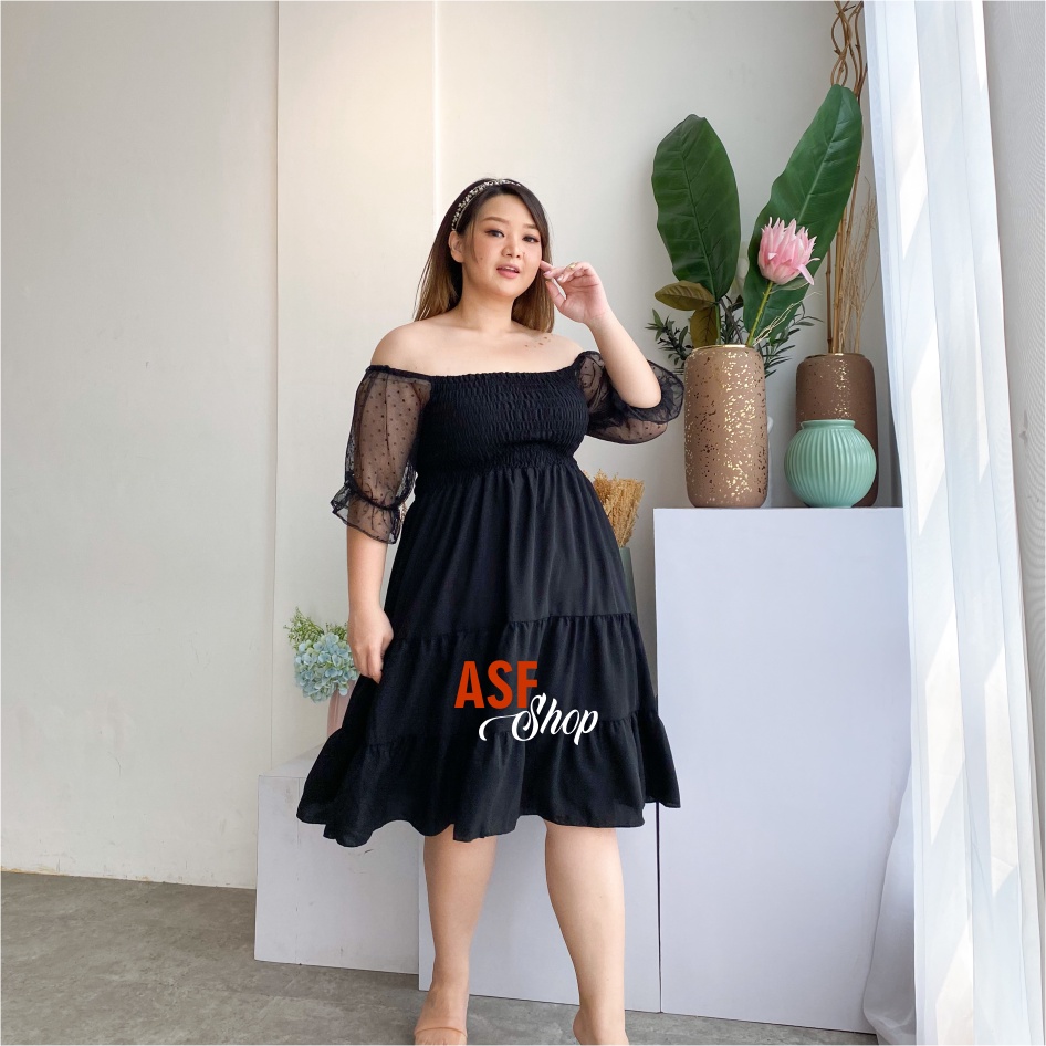 Dress Sabrina SMOKE | Baju Sabrina Wanita Korea|Baju Sabrina Jumbo Wanita|Baju Sabrina Kerut Jumbo|B