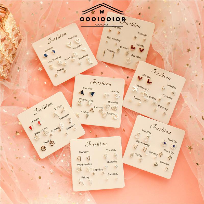 COD1 Set Satu minggu anting-anting set 925 anting mutiara fashion sederhana anting perhiasan kecil- cl