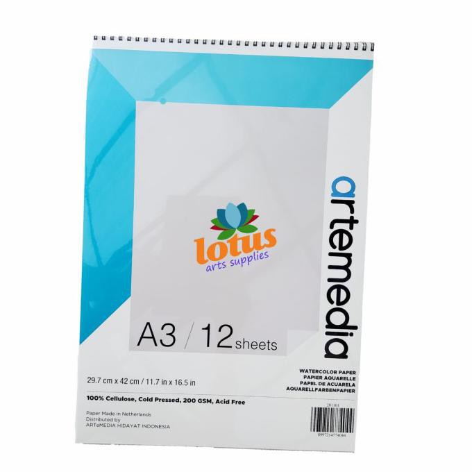 

(PERALATAN MENGGAMBAR) ARTEMEDIA WATERCOLOR BOOK A3 WIREBOUND SKETCHBOOK 200GSM 12SHEETS SALE