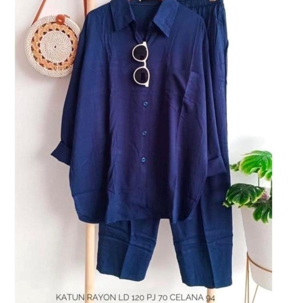 Tren Kekinian.. Setelan Kemeja Polos Wanita Ukuran Jumbo LD 120 - One Set Kemeja Basic Polos Rayon J