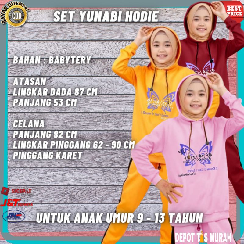 Setelan set Baju yunabi hoodie Anak Import Perempuan Cewek cewe terbaru umur 9 10 11 12 13 Tahun