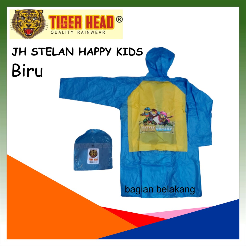 jas hujan anak tiger head // dengan tempat tas (JH Stelan Happy Kids 68333 TIGER HEAD)