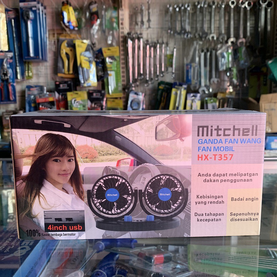 Kipas Angin Mobil Truk 24V 24 Volt Mitchell Dual Fan 2 USB 2A Swing Kipas Mobil Double Fan