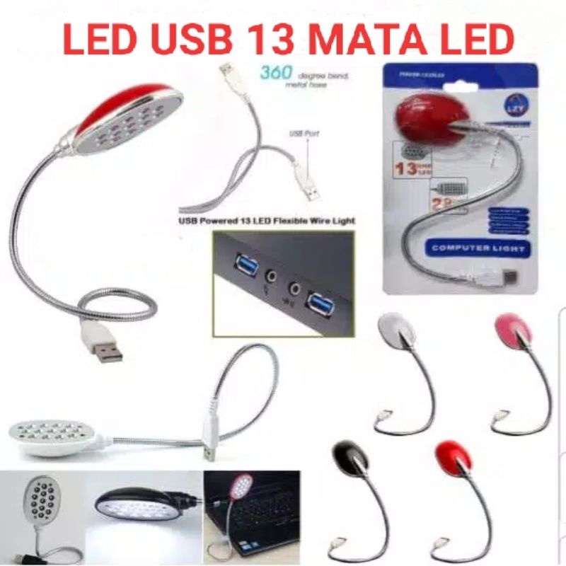 Led usb kabel flexible 13 mata led lampu baca lampu darurat