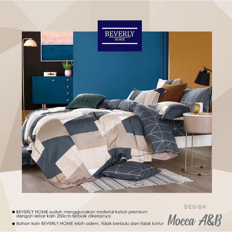 Sprei Set Motif Mocca Mix AB Ukrn 100x200 - 200x200 Katun Beverly Free Karet Anti Geser