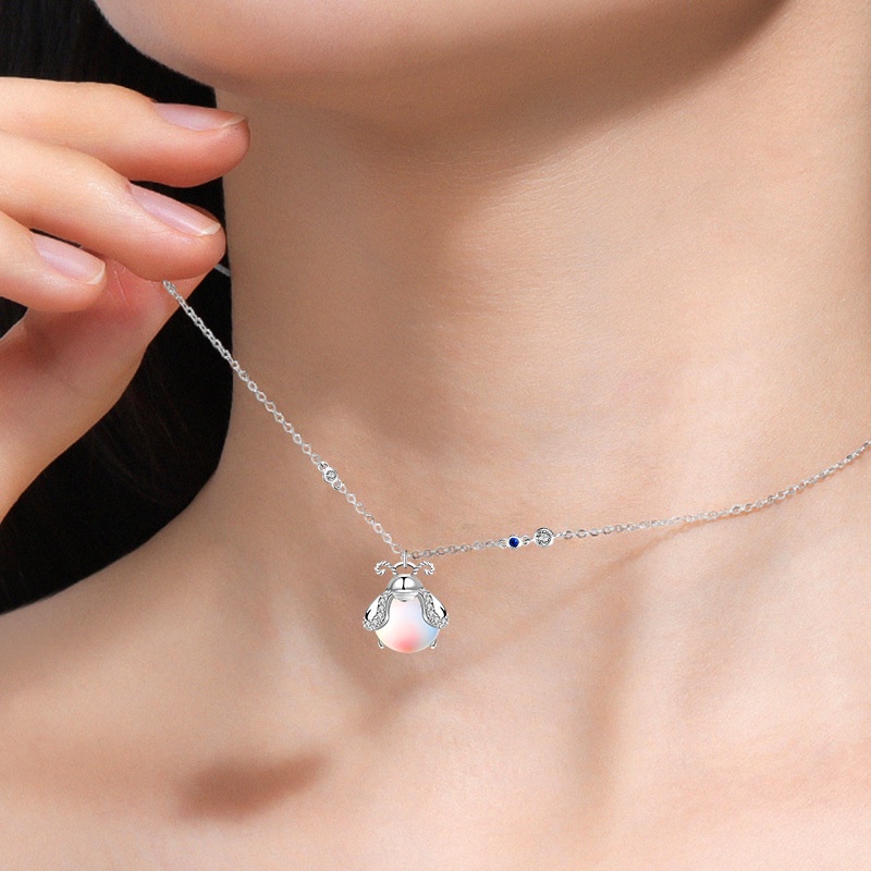 Kalung Rantai Klavikula Dengan Liontin Batu Bulan Gelombang Air Gaya Korea