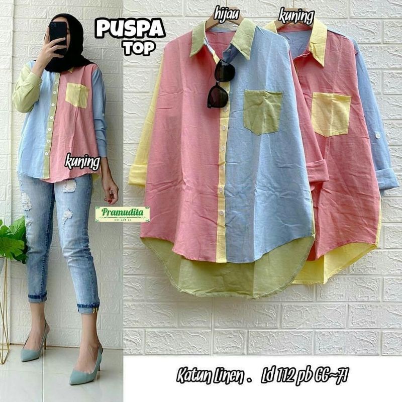 Puspa Top kemeja wanita kemeja panjang wanita kemeja katun linen kemeja jumbo kemeja kerja wanita