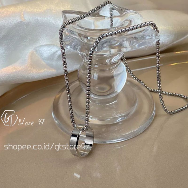 Kalung Titanium Pria Wanita Anti Karat Cowok Cewek Silver Real Titanium