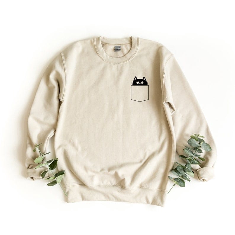 Pocket Kucing Sweater Crewneck || Pocket Kucing Basic Sweater Sz M - XL ( Pria &amp; Wanita )