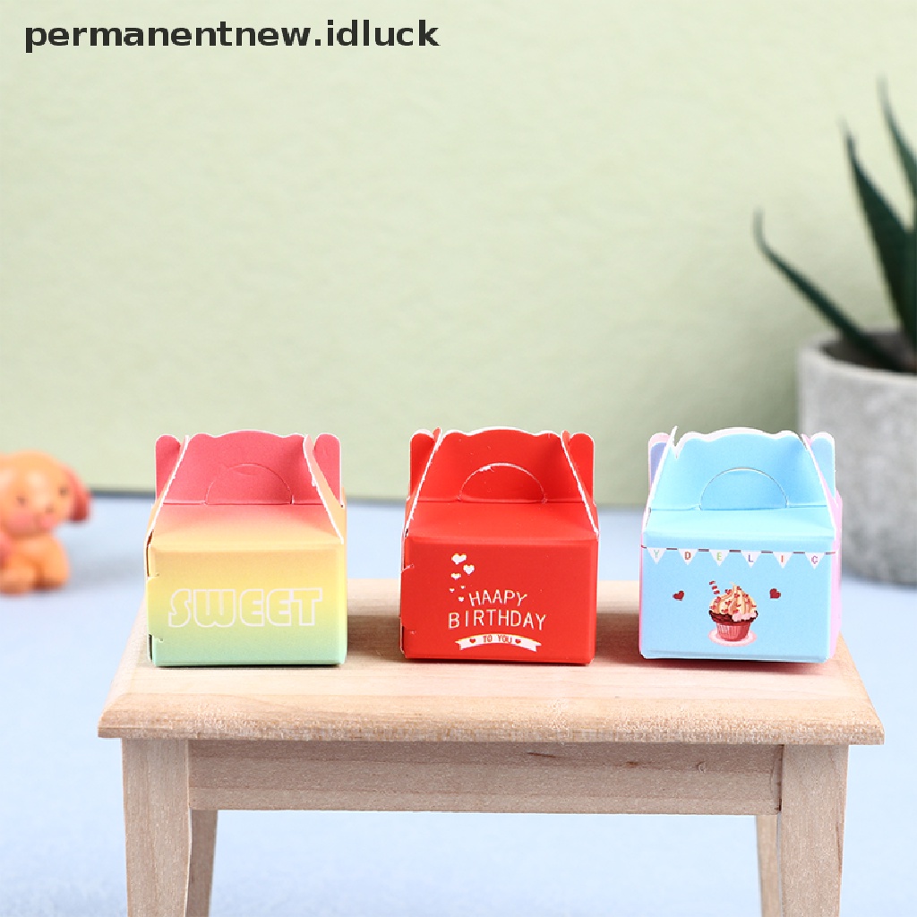 Luckypermanent 1 Set Mainan Miniatur Kue / Buah + Kotak Untuk Dekorasi Rumah Boneka 1: 12