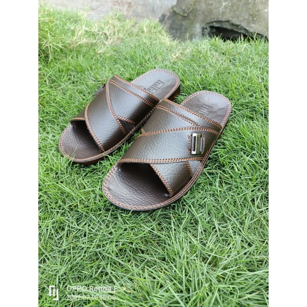 Sandal Kulit Pria Silang Coklat Terbaru/Sandal Pria Classic/Sandal Pria Terbaru