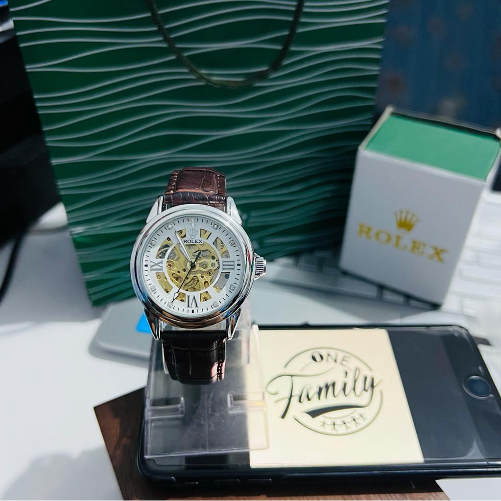 Jam OTOMATIS Rolex Deville Strap Kulit / Jam Rolex Unisex Pria-Wanita Set Box Ori Rolex+Tas/Paper Ba