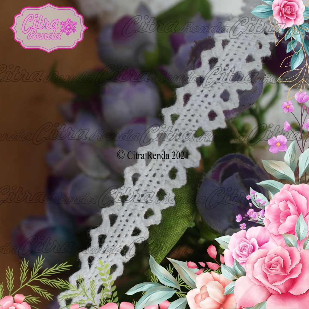 (Per Meter) RDR514 Renda Rajut Putih Tengahan Lebar 1,5Cm