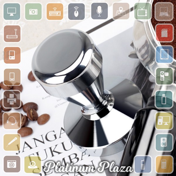 OneTwoCups Tamper Kopi Espresso Flat Stainless Steel Chrome Plated 50mm - SS51 - Silver`1R6ZOB-