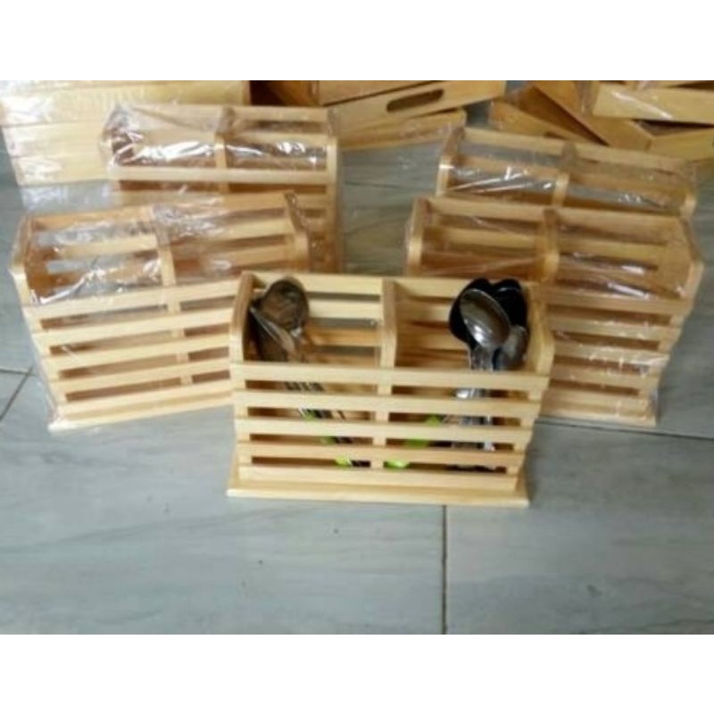 Wadah / Tempat Sendok Garpu Unik - Bahan Kayu pinus