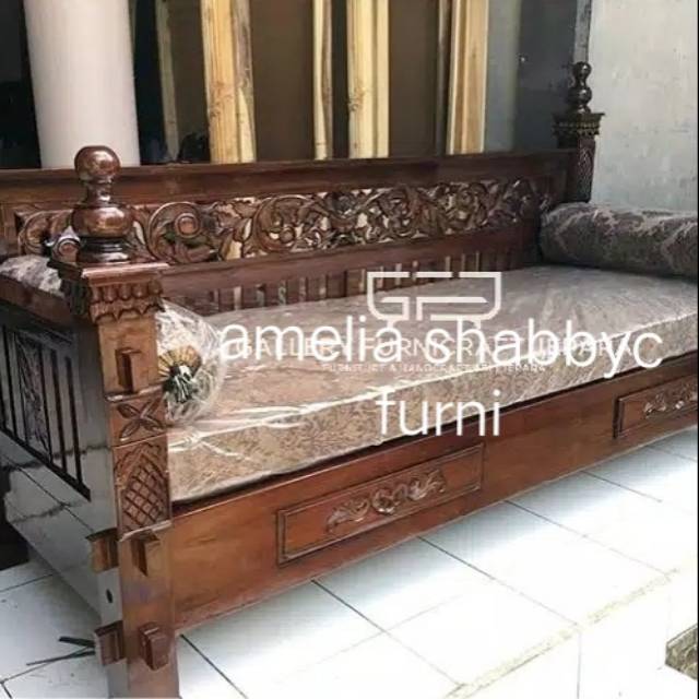 Bale bale rahwana ukir kayu jati 200x100 cm