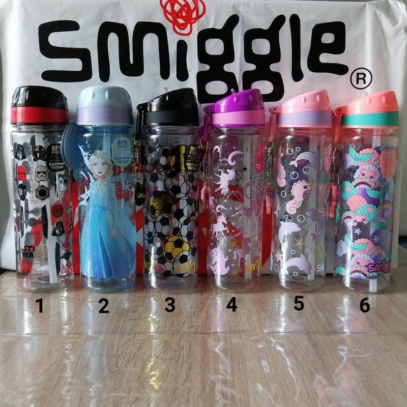 Smiggle Drink Up Straight Water Bottle with charm gold ball / botol minum unicorn / frozen / mermaid