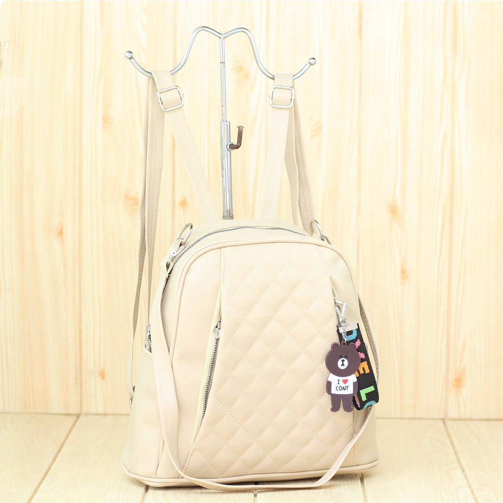 Backpack Wanita Saniza Cream Tas Ransel Cewe Kekinian Keren Stylish Hangout Fashion Terbaru Termurah