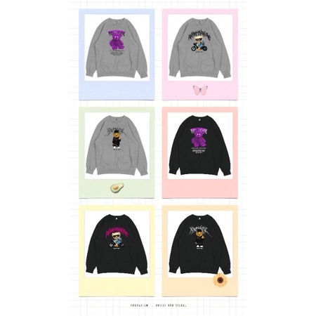 Sweater Crewneck NINETY NINE simple pria wanita CN series BEAR motif Flecee tebal