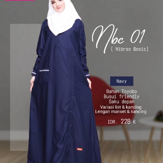 Gamis NIBRAS Bahan TOYOBO,  Busui Friendly dengan Kancing depan.