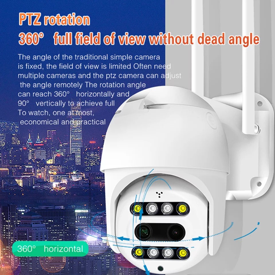 IP Camera / IPCAM  Outdoor CARE CAM 2MP x 2 LENS. Zoom 10x PTZ Pan Tilt 4 IR-4 LED