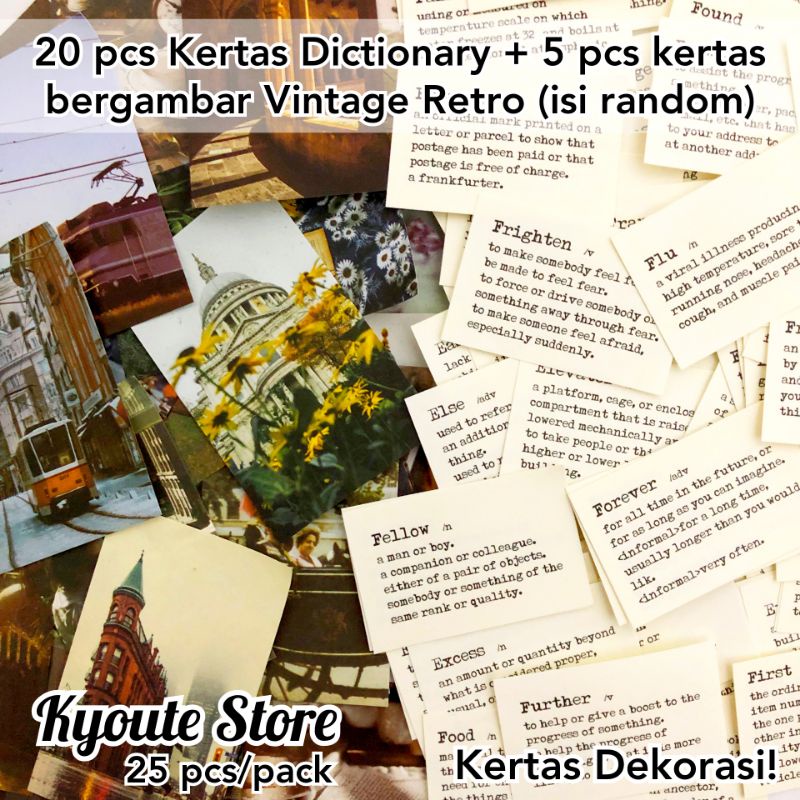 

25 pcs Kertas Dekorasi Scrapbook English Vocabulary Dictionary Photograph Vintage Retro Planner DIY Bujo Bullet Journal