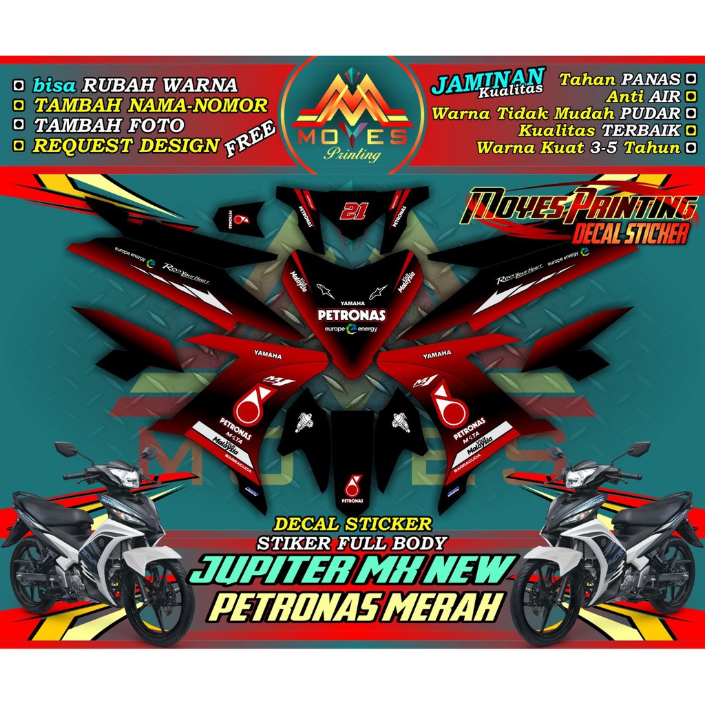 Decal Stiker Jupiter MX New 135 Petronas Merah, Stiker Striping Jupiter MX New 135 Petronas Merah