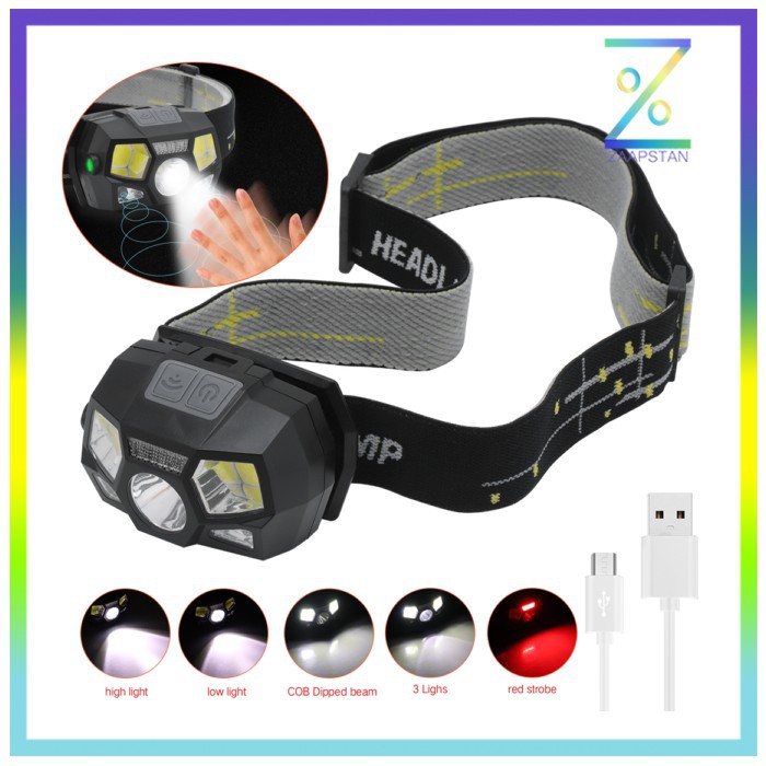 TaffLED Senter LED Kepala Headlamp Flashlight Rechargeable USB + Motio