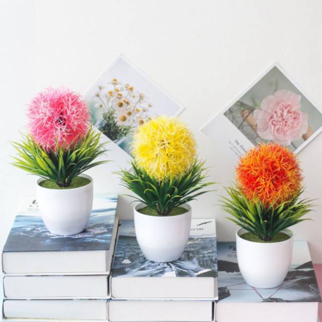 Bundara.id Pr-635  ( Size 25x16 ) Bunga hias + pot cantik bonsai bulat import