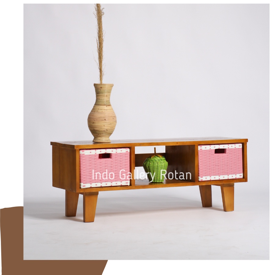MEJA TV KAYU TV SERBAGUNA MINIMALIS BESAR LACI ROTAN /  MEJA TV MINIMALIS / TV DESK MINIMALIS BUFET 