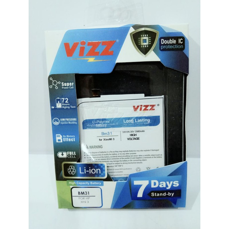 Vizz Double Power Battery Batre Baterai Vizz Xiaomi Mi3 Mi 3 BM31 BM-31 BM 31