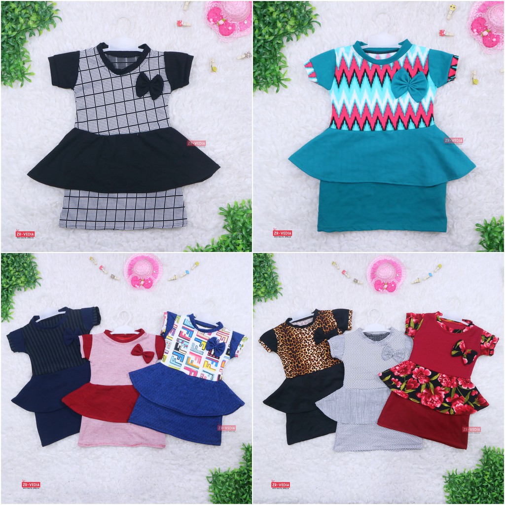 Dress Viona Lengan 1-2 Tahun / Dres Anak Perempuan Motif Lengan Pendek Baju Fashion Kids Pesta Adem