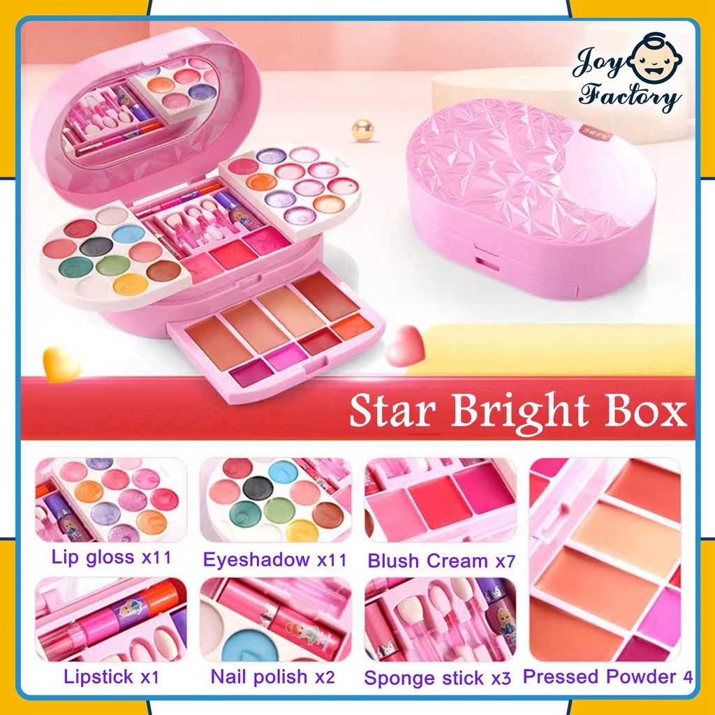 Mainan rias Rias Wajah untuk anak perempuan, kosmetik bayi non-toksik Kosmetik bayi, lipstik, perona mata, perona pipi, cat kuku, Kotak rias 22 IN 1 Bahan yang larut dalam air