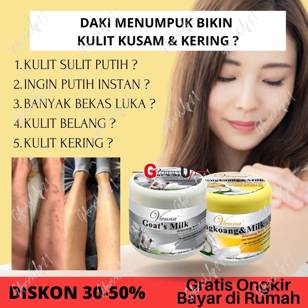 BODY SCRUB VIENNA BRIGHENING PEMUTIH TUBUH 250GR BPOM - LULUR MANDI VIENNA 250GR - GOATMILK