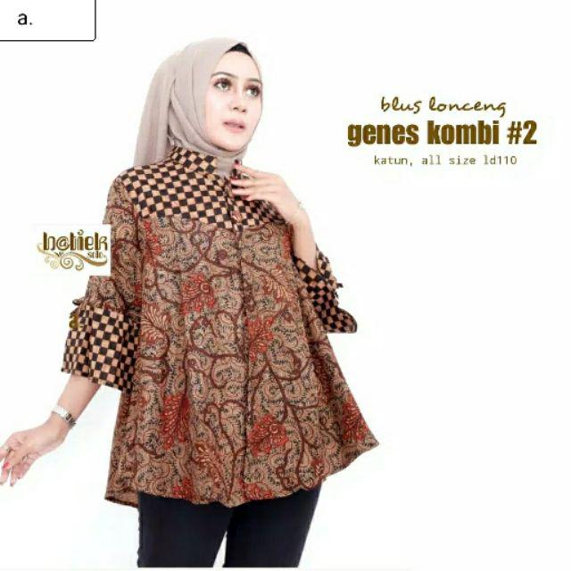 Blus Lonceng Genes Kombi #2 Busana Atasan Batik Wanita Cantik Modern Casual Formal Katun Premium-a.