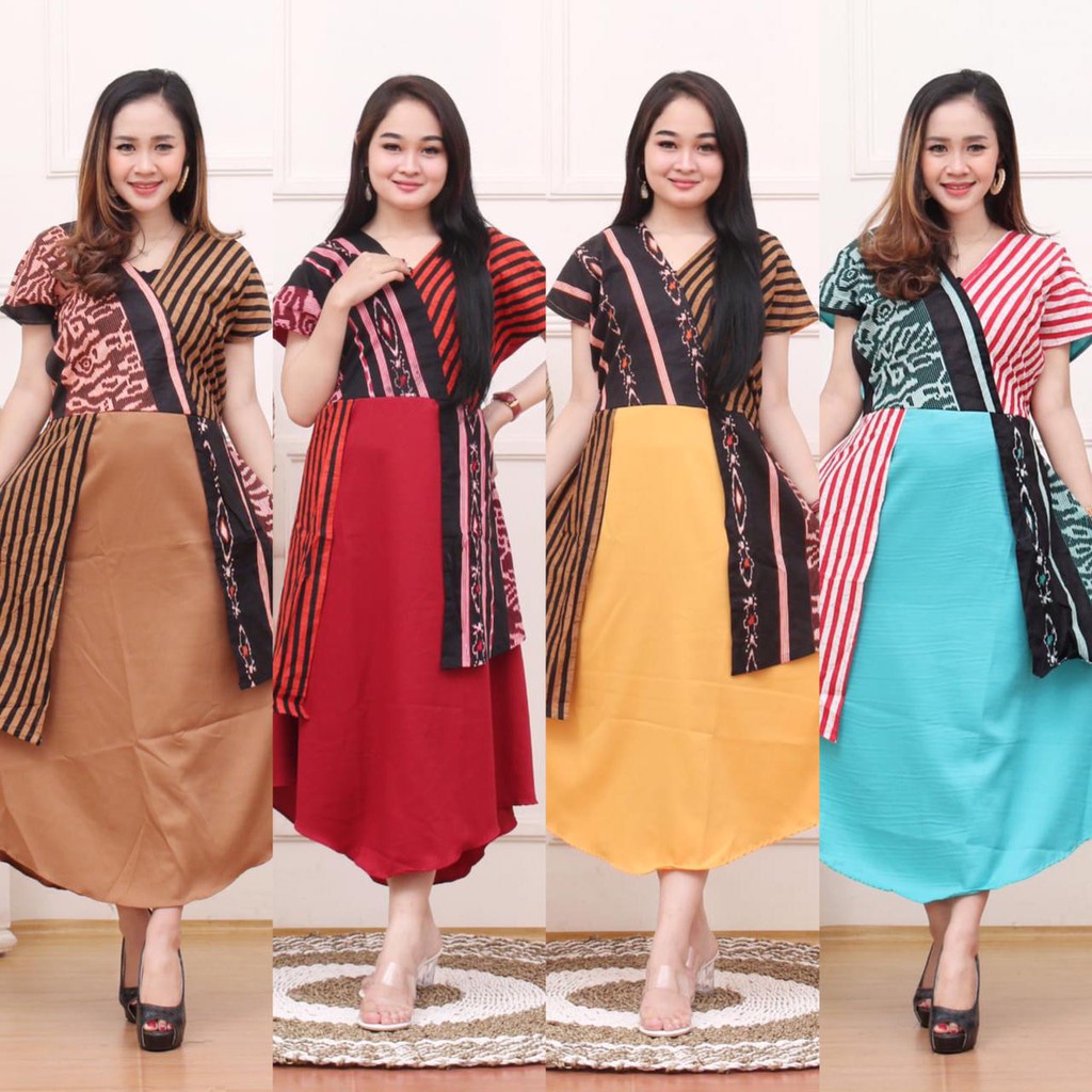 Dress Kimono Tenun Alaia #2 Motif Songket Batik Ala Jepang Wanita Kekinian